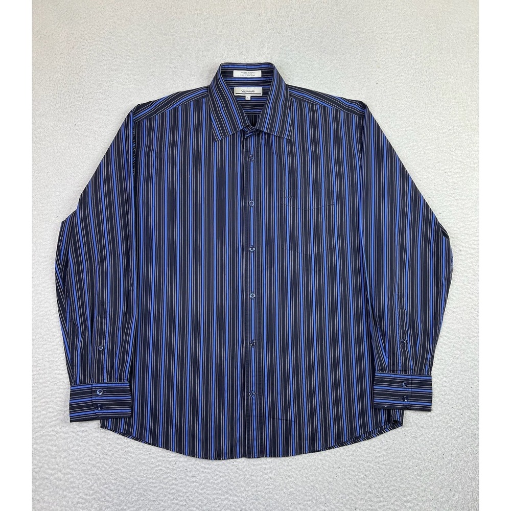 Faconnable Dress Shirt Mens Large Blue Stripe‎ 100% Cotton Long Sleeve Button Up